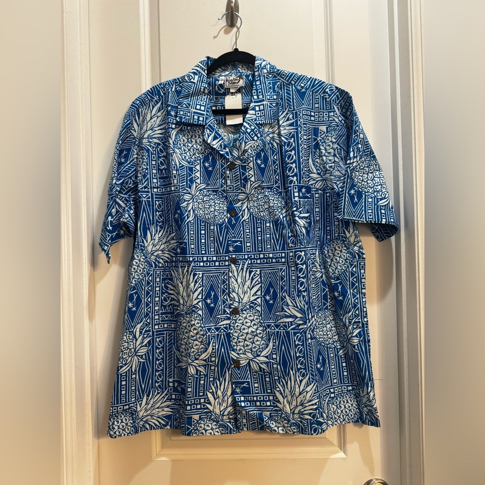 NWT Paradise Style Men Aloha Hawaiian Shirt Blue Pineapple Tropical Print Sz XL